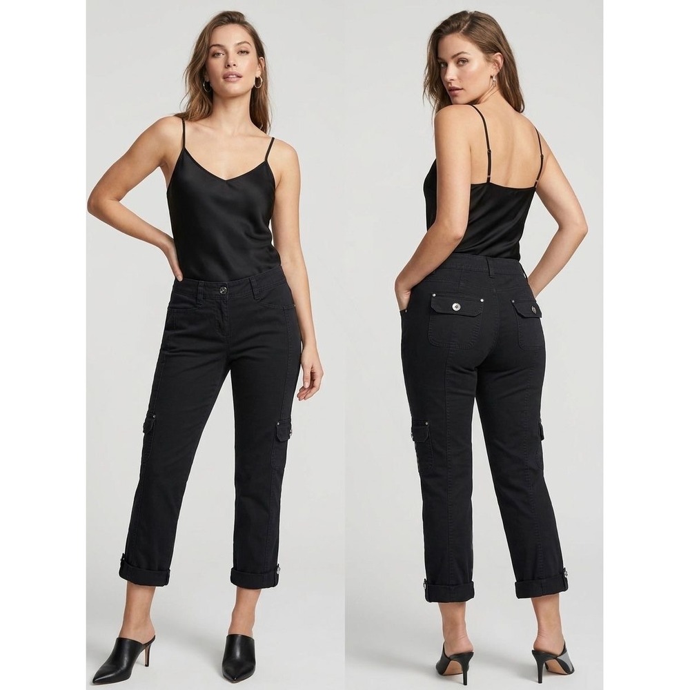 White House Black Market Womens Black Cargo Capri Pants Utility Trousers Size 0